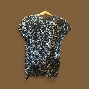 H&M Black and White Animal-Print Short Sleeve Shirt Style MIDI Dress Size Large